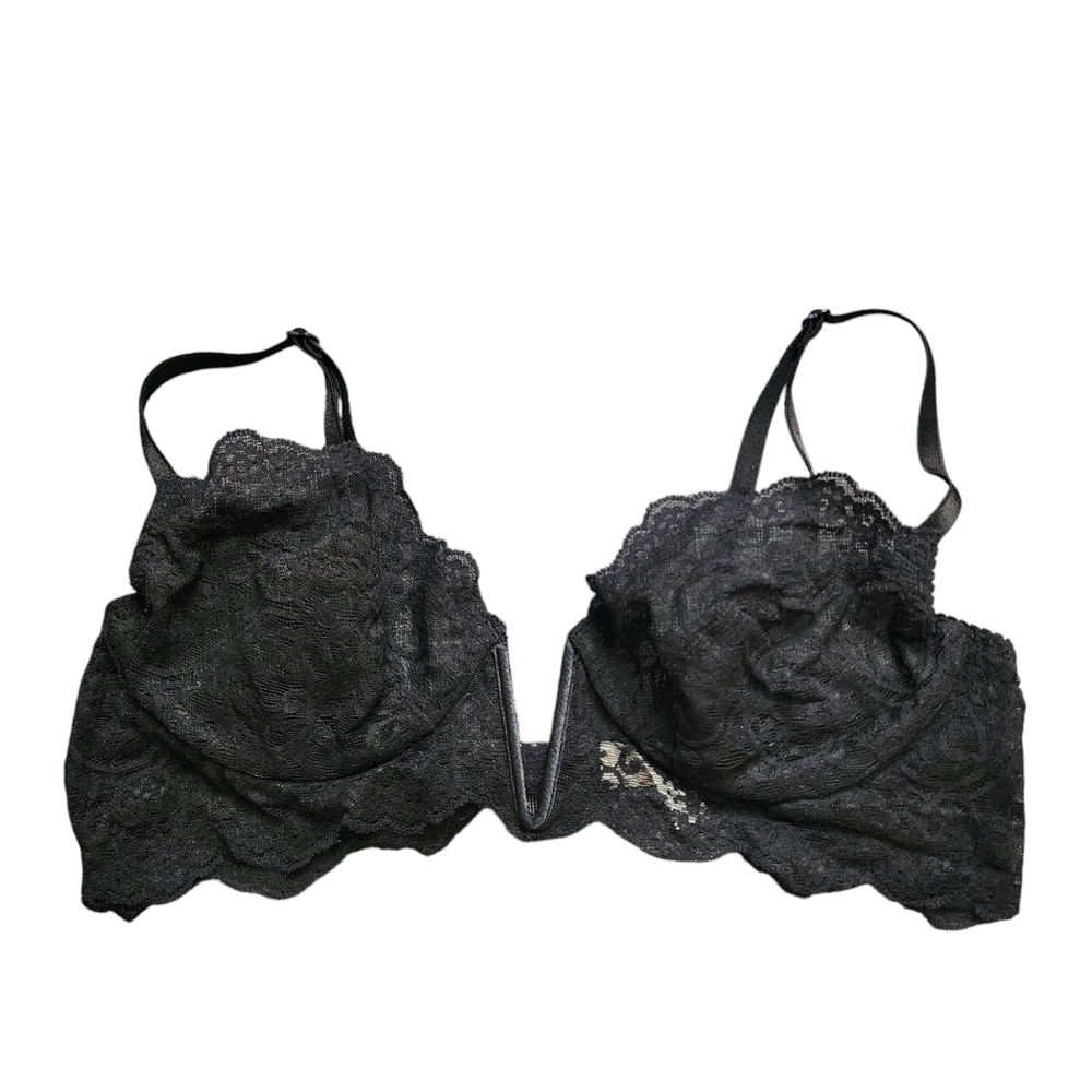VICTORIA SECRET x VINTAGE gold label v-neck black lace bra size 36B‎